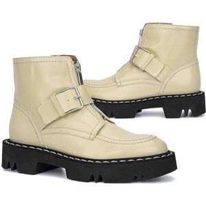 Aquatalia Womens Cream Abrasivato Leather Helina Lug Sole Ankle Booties Size 5.5